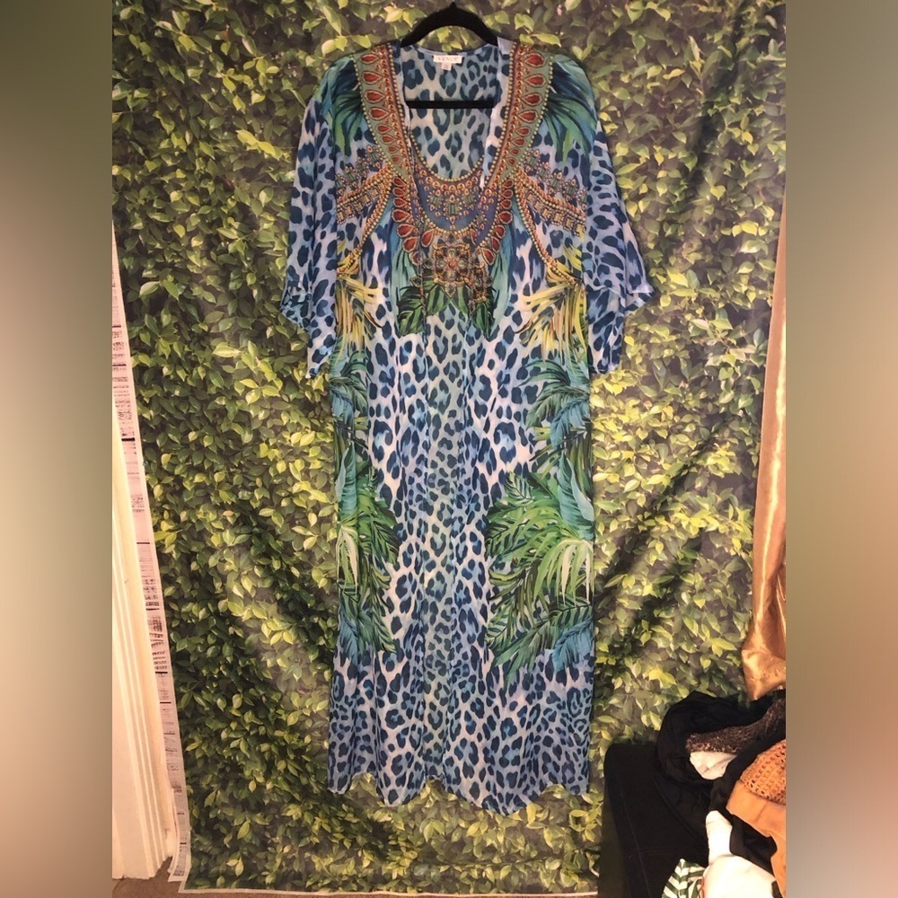 Vibrant Blue Animal Print Kaftan - Picture 9 of 16